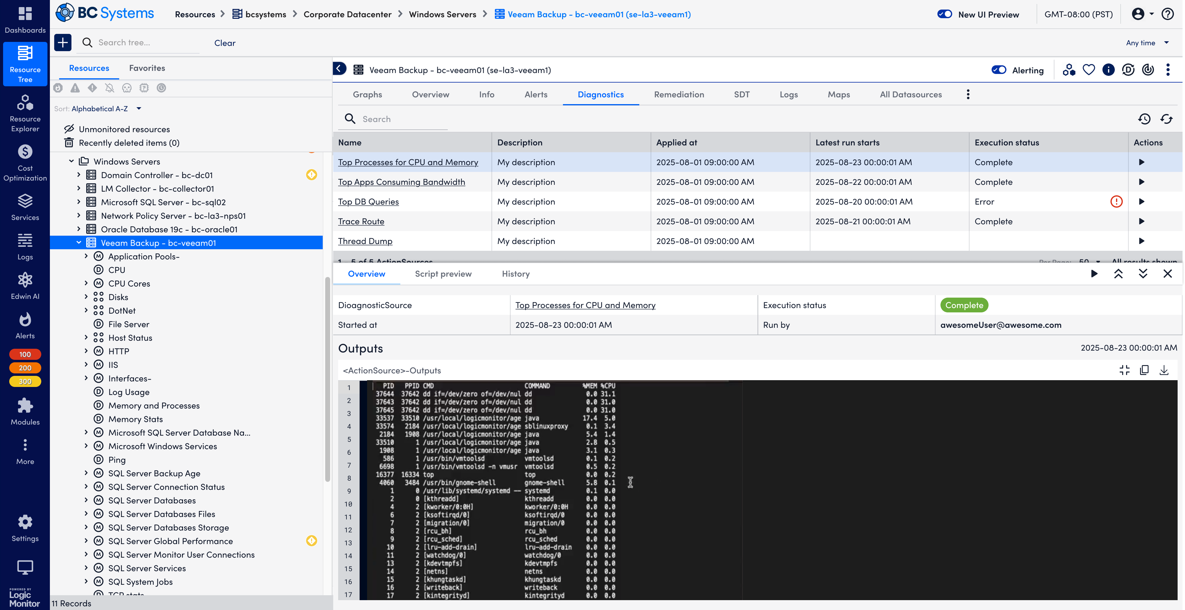 Running a DiagnosticSource on Resources