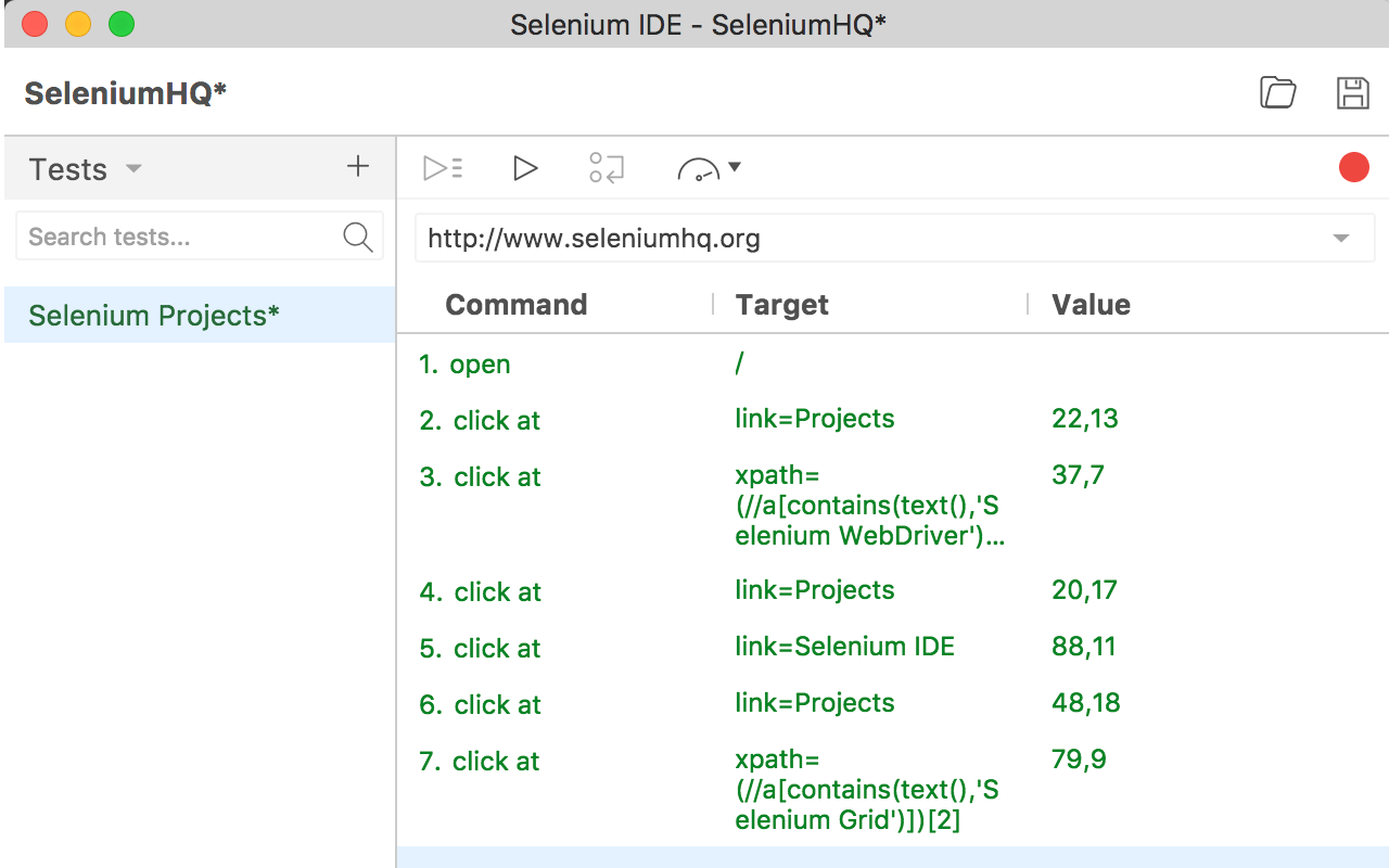 An example Selenium file